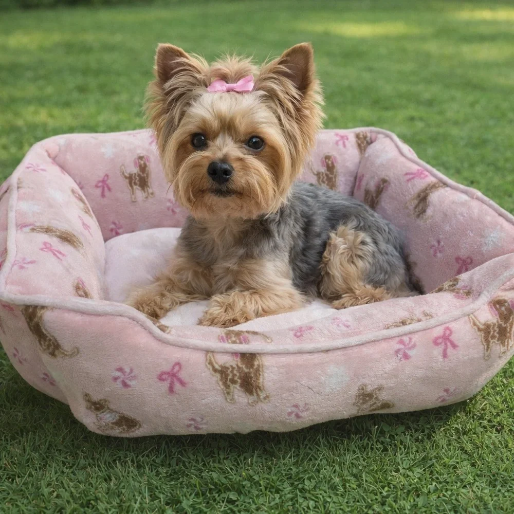 Cozy Pink Dog Bed with Cute Patterns pink pet bed - Picture 2 of 3